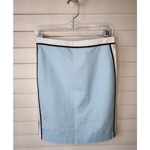 Pencil Skirt Light Blue and White with Black Piping Mid Thigh Length with Slit